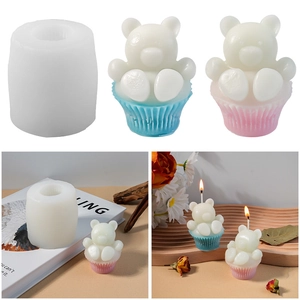 Moule En Silicone Ours Tasse Muffin 3D DIY Artisanat Bougie Savon Résine Aromathérapie Animal Dessin Animé Ornement Bureau
