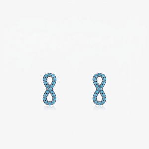 Infinity Stud Earrings 925 Sterling Silver With Turquoise Inlay Minimalist Fashion Jewelry For Women