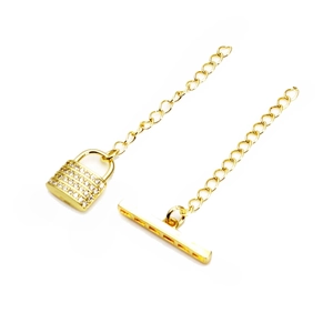 Detail of gold-plated brass OT clasp with micro-set zircon for DIY jewelry making