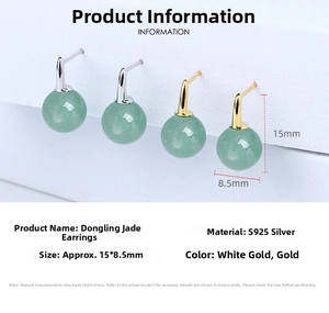 Detailed view of S925 silver Aventurine Jade earrings with 15mm height and 8.5mm width specs