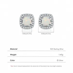 Chic 925 sterling silver square stud earrings with 5mm opal stone and halo of white stones