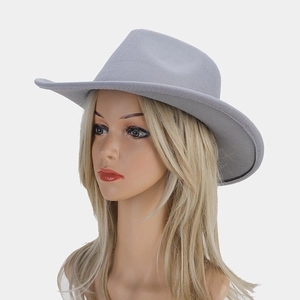 Detail of grey wool felt panama hat with wide brim on a mannequin head stand