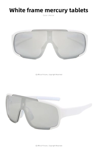 Close-up of white frame sports sunglasses with silver mirror lenses for outdoor cycling