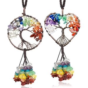 Tree Of Life Hanging Ornament Natural Stone Chakra Crystals Tassel For Car Home Wall Decor Yoga Meditation