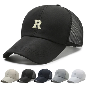 Breathable Mesh Baseball Cap With Letter R Embroidery Quick Dry Sun Shade Adjustable Trucker Hat For Outdoor Men Women