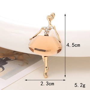 Detail view of champagne gemstone ballerina brooch with dimensions 4.5cm by 2.3cm