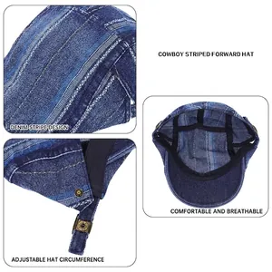 Berretto piatto in denim blu scuro regolabile con motivo a righe e fodera interna