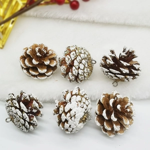 Natural brown pine cones with white snow tips for Christmas tree decoration set of six