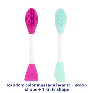 Dual-ended silicone face mask brushes with massage head and spatula in random colors