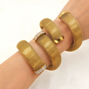 Stainless Steel Mesh Bangle Bracelet Cross Wrap Design Open Cuff Luxury Jewelry For Women Men Unisex