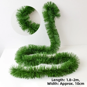 Detail of 1.8-2m green Christmas garland with 10cm width and dense PVC needle texture