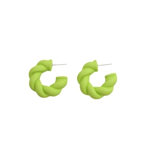 Fluorescent green twisted C-shape acrylic earrings with a matte resin finish