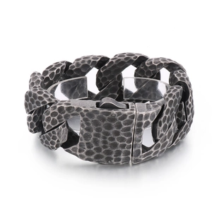 Vintage hammered texture titanium steel bracelet with a rustic silver industrial finish