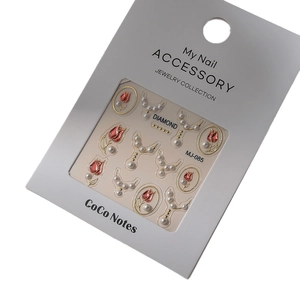 Kit nail art style Dunhuang avec breloques tulipes rouges et perles, modèle MJ-085