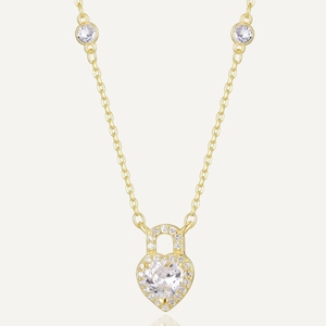 925 Sterling Silver Heart Padlock Pendant Necklace Gold Plated Heart Cut Zirconia Minimalist Fashion Jewelry For Women