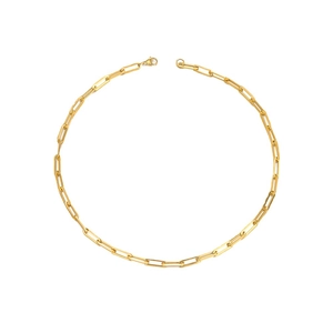 Minimalist gold titanium steel paperclip chain necklace for women on white background