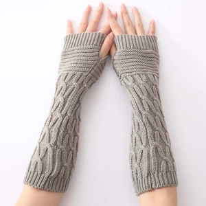 Winter Long Cable Knit Fingerless Gloves Acrylic Arm Warmer Wrist Sleeves For Cold Weather Solid Color Unisex