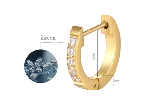 Close-up of 18K gold-plated stainless steel hoop earring with 9mm zircon stone details