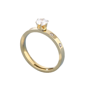 Elegant gold titanium steel ring featuring a prong-set diamond and crystal accents