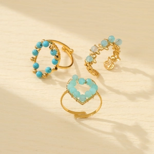 Heart Star Adjustable Rings Stainless Steel Natural Stone Beaded Bohemian Handmade Vintage Jewelry For Women