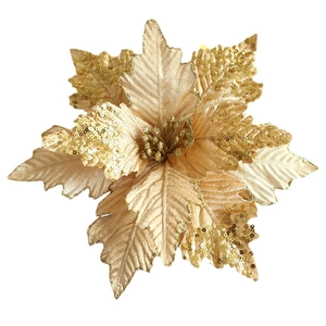 Champagne gold artificial Christmas flower with sequins and mesh for holiday decoration