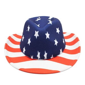 Cappello da cowboy occidentale con stelle e strisce della bandiera USA su sfondo bianco