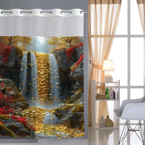 Détail des œillets métalliques argentés sur rideau de douche gaufre avec cascade dorée