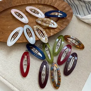 French Vintage Oval Acetate Hair Clip Marble Tortoiseshell Pattern Acrylic Duckbill Barrettes For Women Hair Accessories
