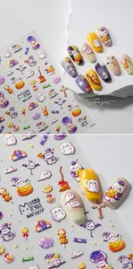 Detailed 5D Halloween embossed nail stickers featuring cartoon cats and pumpkins