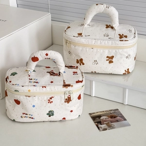 Christmas dachshund and teddy bear high-capacity cosmetic bags with sturdy handles