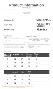 Detailed size chart for pink long sleeve cardigan and maxi skirt set in 100% viscose
