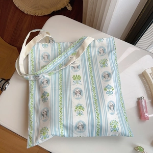 Sac fourre-tout en toile à rayures de style français avec motif floral et rétro