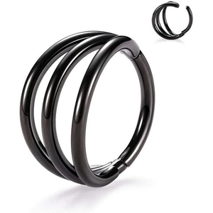 Three-layer black 316L stainless steel hinged segment hoop for nose and ear piercings