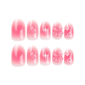 Pink gradient press-on nails with 3D bows, star motifs and heart shaped accents