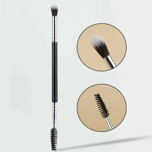 Dual Ended Eyeshadow Blending Brush And Eyelash Spoolie Synthetic Fiber Wood Handle Aluminum Tube Eye Makeup Tool