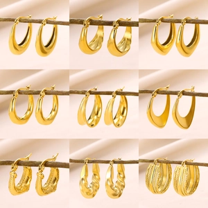 Fashion Stainless Steel Geometric Hollow Hoop Earrings For Women Gold 18K Plated Minimalist U-Shaped Earrings Trendy Jewelry Gift