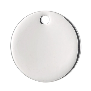 Polished silver stainless steel round charm tag with pre-drilled hole for DIY jewelry