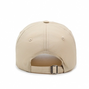 Back view of khaki quick-dry baseball cap with adjustable metal buckle for outdoor sports