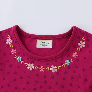 Abito da bambina rosa a maniche corte con ricamo floreale e stampe di fiori