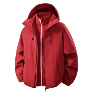 Rote 3-in-1 wasserdichte Kapuzenjacke mit Fleece-Innenfutter und winddichtem Design für Paare