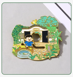 Close-up of sliding metal fridge magnet featuring Baicao Garden and Sanwei Study design