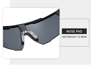 Detail view of lightweight nose pads on polarized sports cycling sunglasses