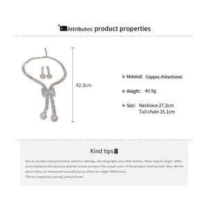 Detailed size chart showing copper rhinestone bow necklace dimensions and 40.9g weight