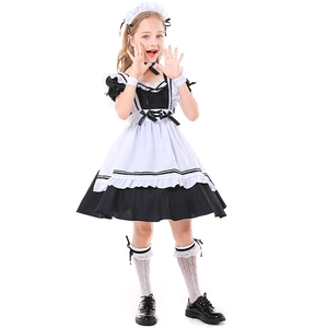 Girl's classic black and white maid costume set with apron and headband for cosplay