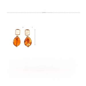 Detailed size specifications for alloy and acrylic square drop earrings in gold and amber