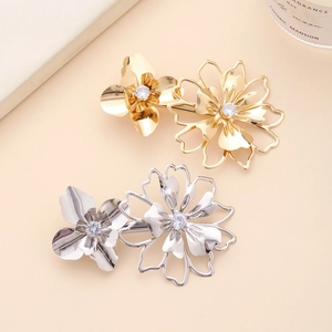 Elegant gold and silver four-layer hollow flower hair clips with sparkling rhinestones