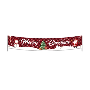 Red and black buffalo plaid Christmas banner with Merry Christmas text and snowman