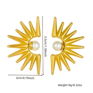 Golden sunflower earrings with white pearl inlay including size and weight dimensions