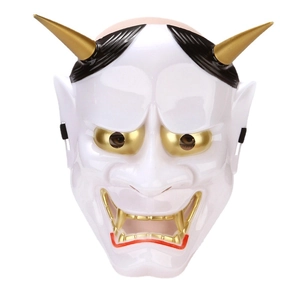 Japanese Hannya mask in pearl white with gold horns for cosplay and festive parties