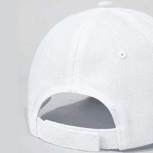 White cross embroidery baseball cap back detail with adjustable hook and loop fastener
